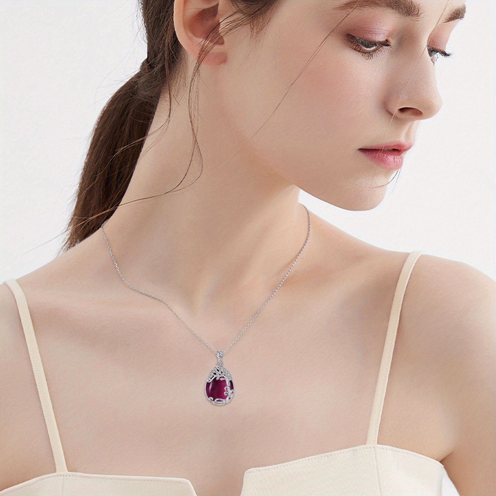 925 Sterling Silver Life Tree-Shaped Pendant Necklace Set